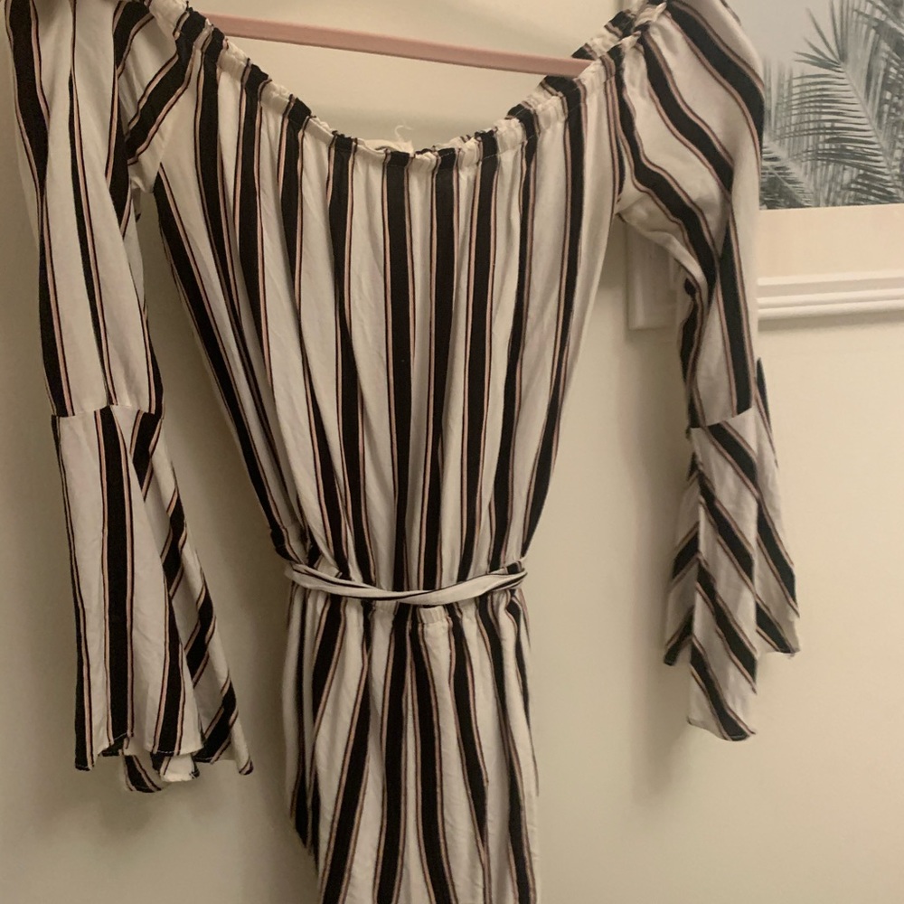 Silence & Noise off the shoulder stripped romper